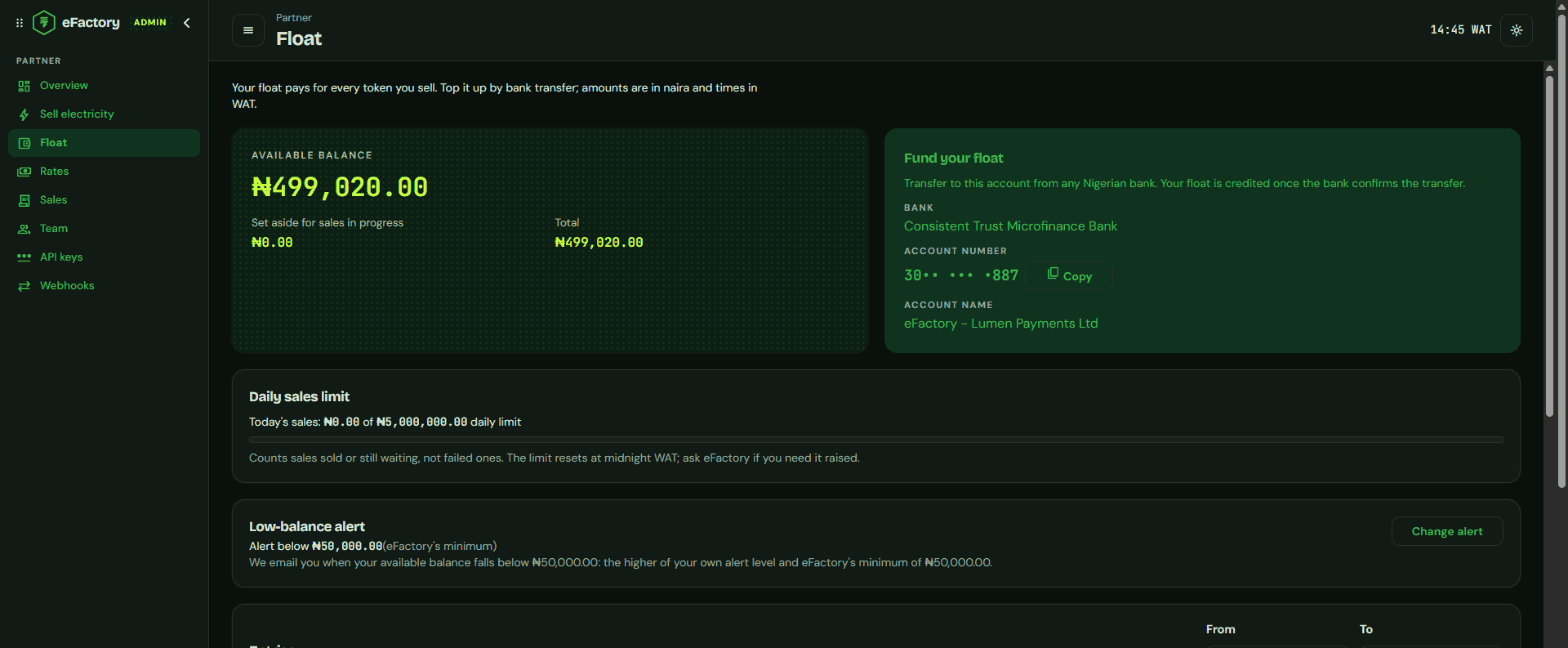 Partner dashboard: Float