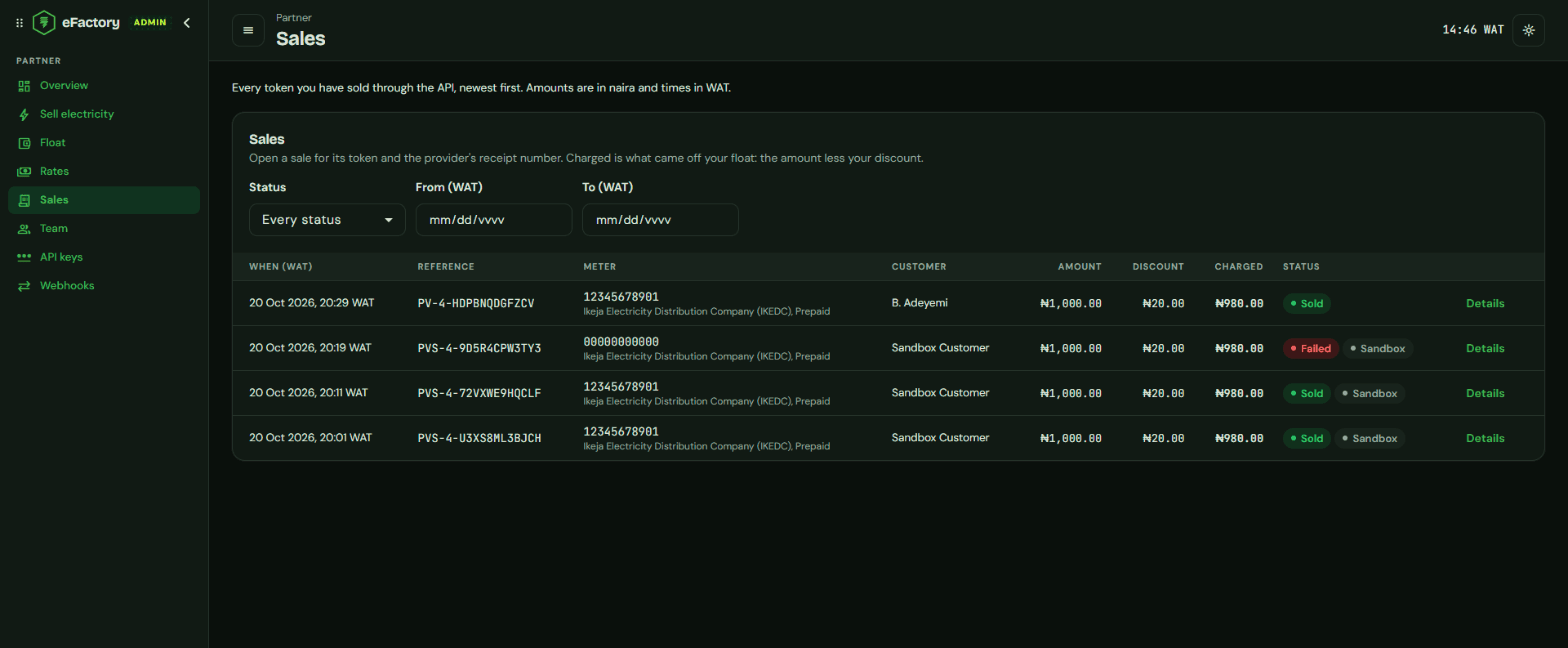 Partner dashboard: Sales